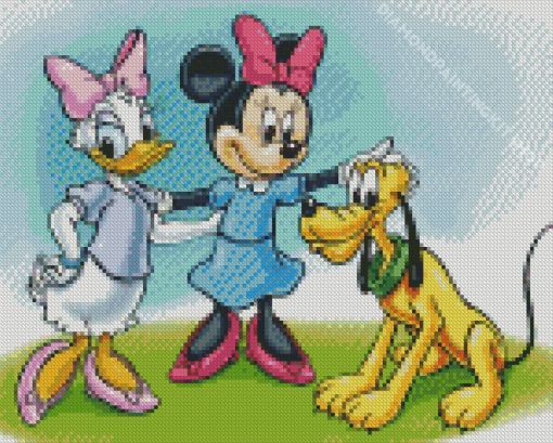 Minnie Mouse And Daisy With Pluto Diamond Paintings