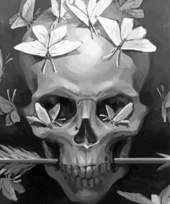 Monochrome Skull And Butterflies Diamond Paintings