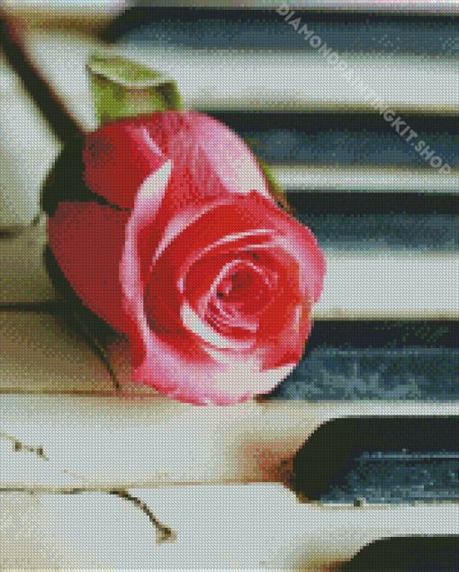 Old Piano With Pink Rose Diamond Paintings