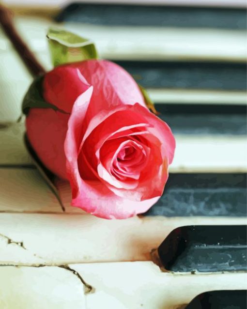 Old Piano With Pink Rose Diamond Paintings