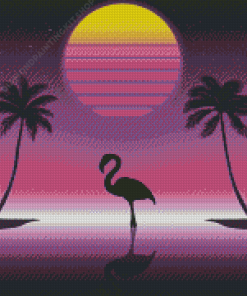 Silhouette Flamingo Retro Diamond Painting