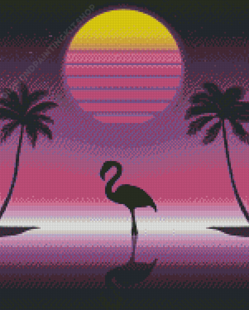 Silhouette Flamingo Retro Diamond Painting