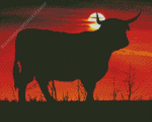 Sunset Cow Silhouette Diamond Painting