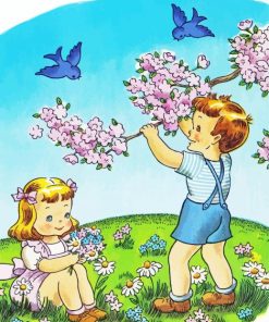 Vintage Children In Garden Art Diamond Paintings