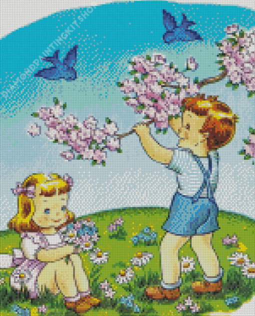 Vintage Children In Garden Art Diamond Paintings