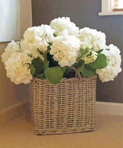 White Basket With Hydrangeas Diamond Paintings