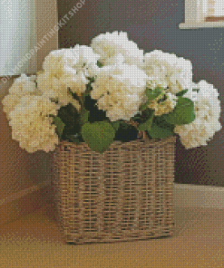 White Basket With Hydrangeas Diamond Paintings