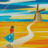 Windmill Path Landscape Diamond Painting