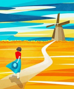 Windmill Path Landscape Diamond Painting