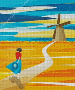 Windmill Path Landscape Diamond Painting