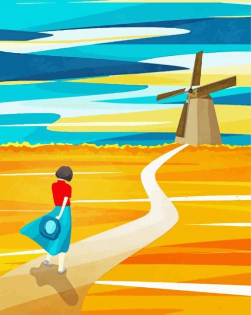 Windmill Path Landscape Diamond Painting