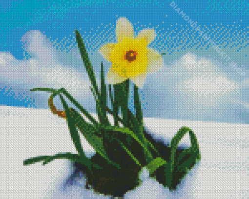 Yellow Spring Flower In Snow Diamond Painting