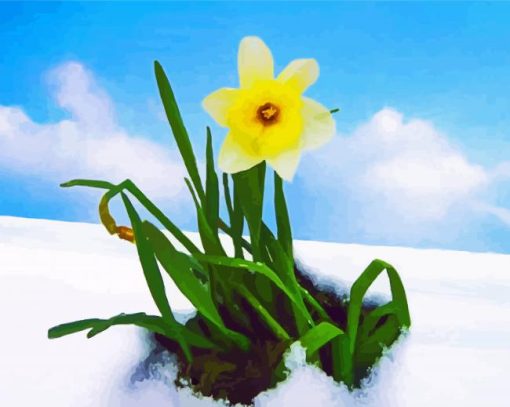 Yellow Spring Flower In Snow Diamond Painting