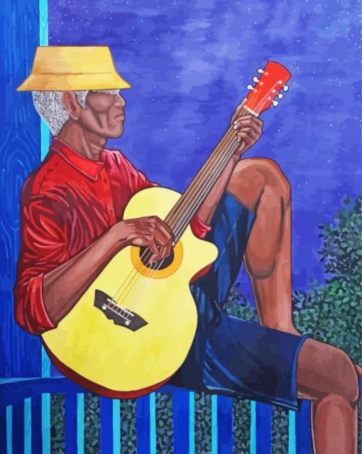 African Man Playing Guitar Diamond Painting