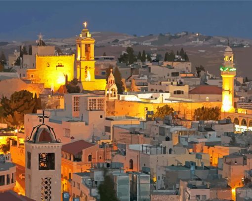 Bethlehem Palestine Buildings At Night Diamond Painting