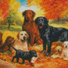 Dogs In Autumn Art Diamond Painting