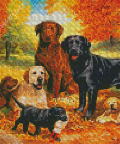 Dogs In Autumn Art Diamond Painting