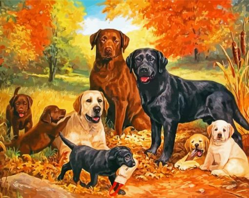 Dogs In Autumn Art Diamond Painting