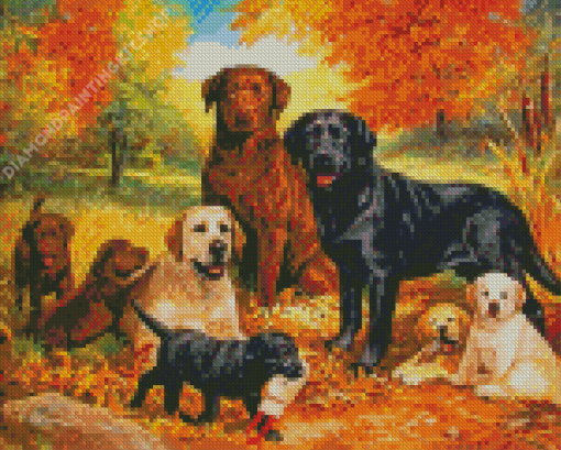 Dogs In Autumn Art Diamond Painting