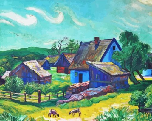 Farmhouses In The Morning By Max Pechstein Diamond Painting