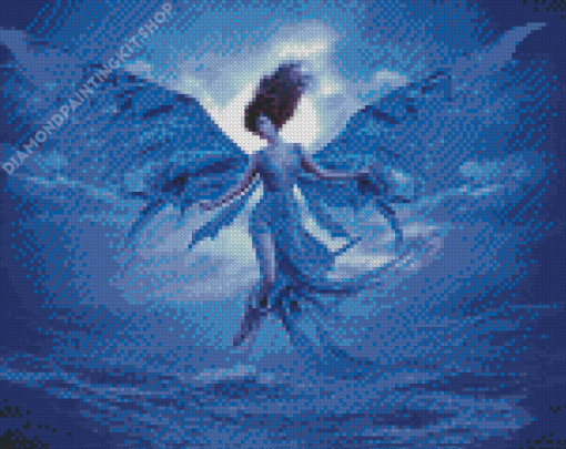 Lady With Wings Over Sea Diamond Painting