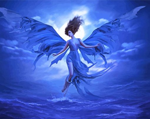 Lady With Wings Over Sea Diamond Painting