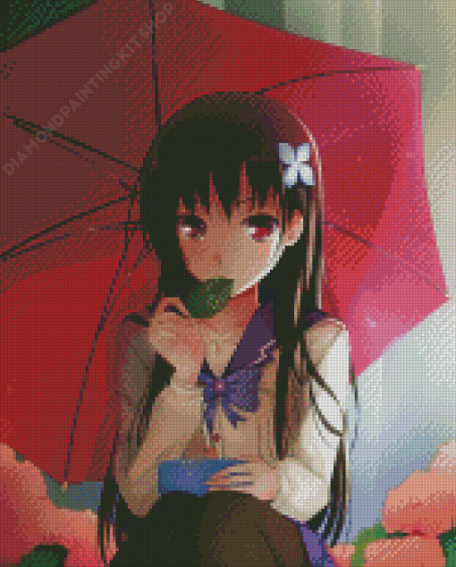 Anime Girl With Red Umbrella Diamond Painting