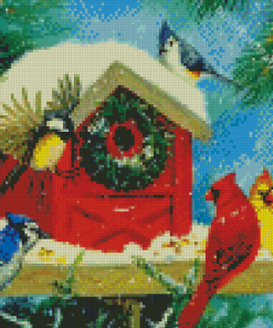 Snow Christmas Birdhouse Diamond Painting