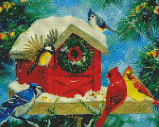 Snow Christmas Birdhouse Diamond Painting