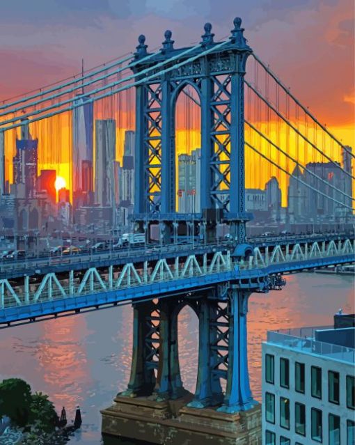 Sunset At Manhattan Bridge Diamond Painting