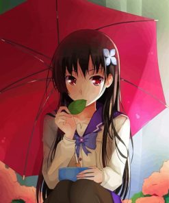 Anime Girl With Red Umbrella Diamond Painting