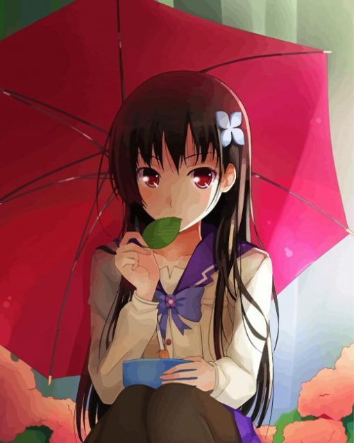 Anime Girl With Red Umbrella Diamond Painting