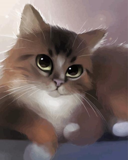 Cute Large Fluffy Cartoon Cat Diamond Painting