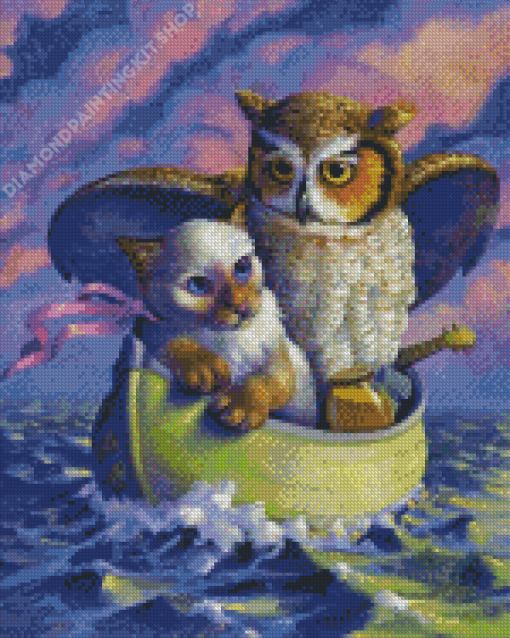 Cute Owl And The Pussy Cat Diamond Painting