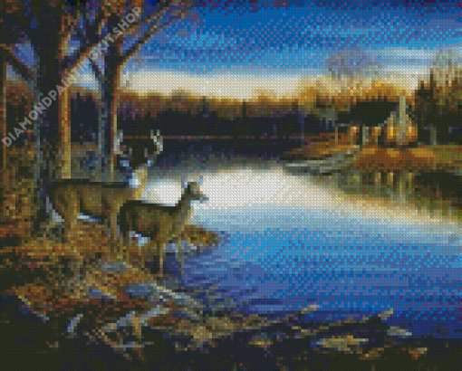 Deer By The River Diamond Painting