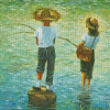 Girl And Boy Friends Fishing Diamond Painting