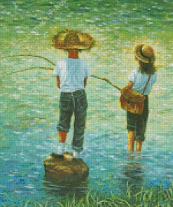 Girl And Boy Friends Fishing Diamond Painting