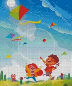 Kids Playing Kites Diamond Painting