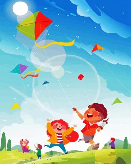 Kids Playing Kites Diamond Painting