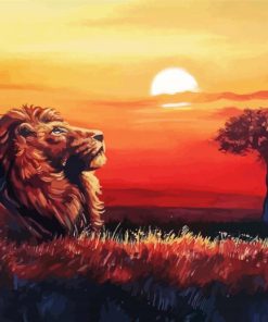 Lion Sunset View Art Diamond Painting