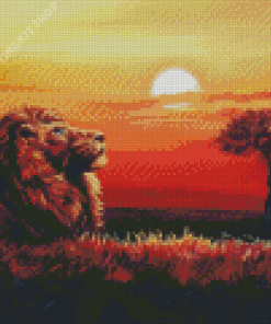 Lion Sunset View Art Diamond Painting