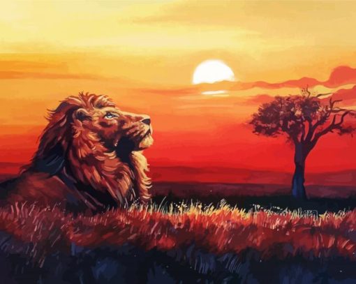 Lion Sunset View Art Diamond Painting