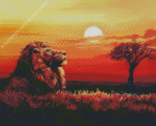 Lion Sunset View Art Diamond Painting