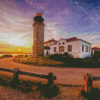 Sunset At Beavertail Lighthouse Diamond Painting