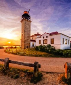 Sunset At Beavertail Lighthouse Diamond Painting