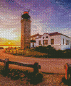 Sunset At Beavertail Lighthouse Diamond Painting