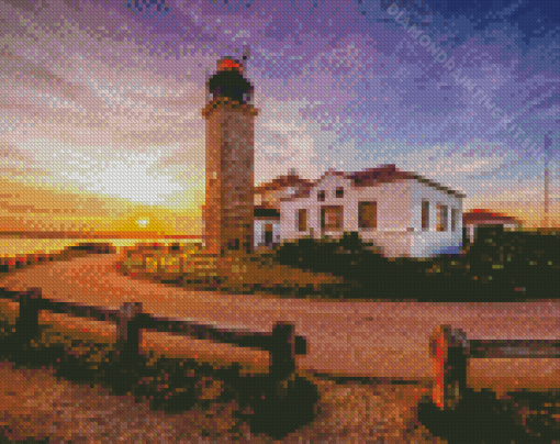 Sunset At Beavertail Lighthouse Diamond Painting