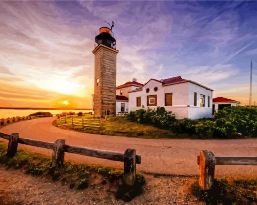 Sunset At Beavertail Lighthouse Diamond Painting