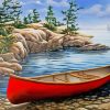 Wooden Red Canoe Diamond Painting