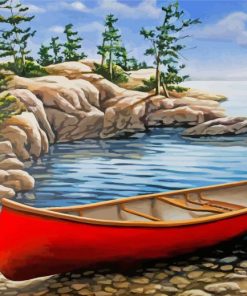 Wooden Red Canoe Diamond Painting